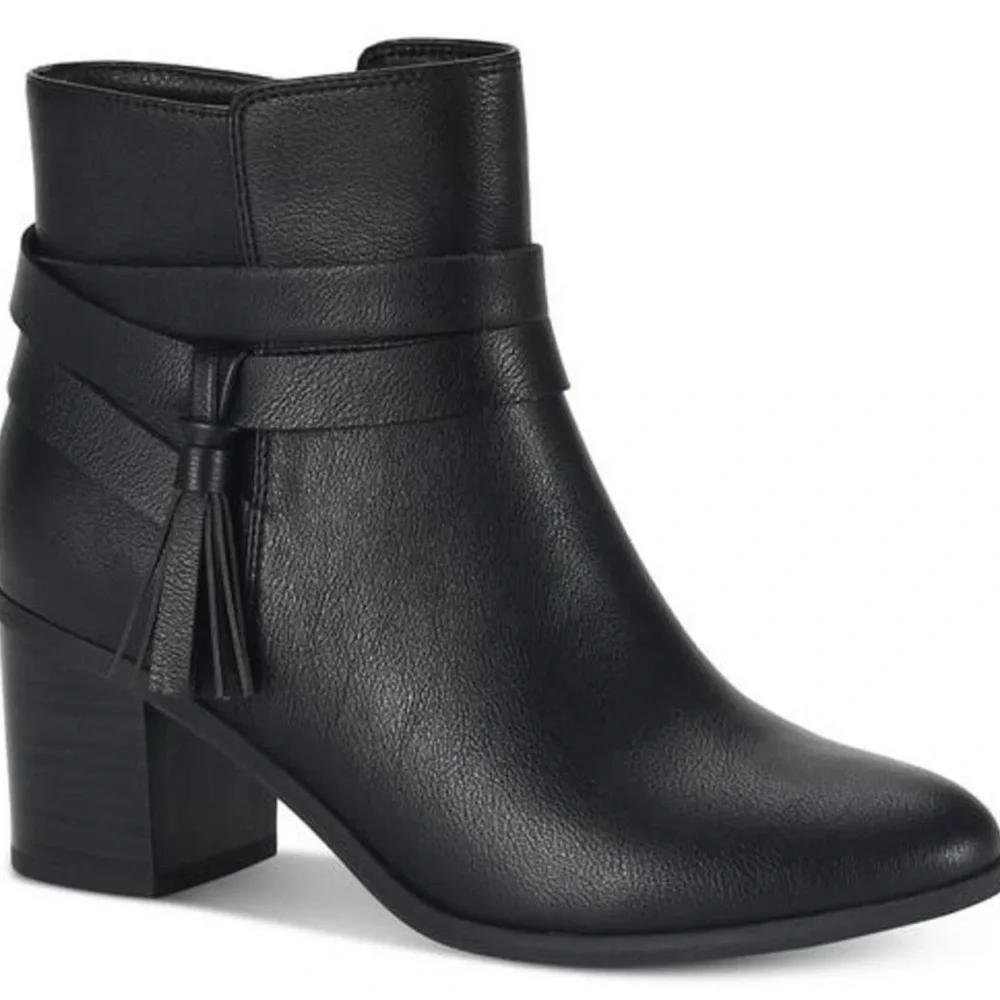 Style & Co. Black Leather Tassel Ankle Boots